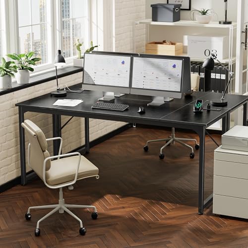 PRAISUN 70 X 24 Inch Computer Desk, Power Outlets, USB-C, Black - Image 2