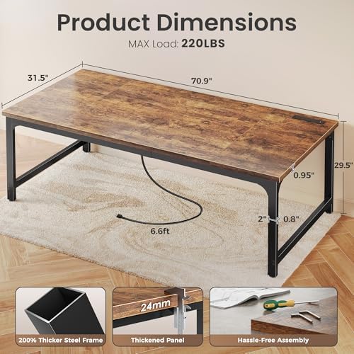 Huuger 71 x 31.5 inch Desk with Power Outlets & 0.95 Inch Thicker Desktop - Image 2