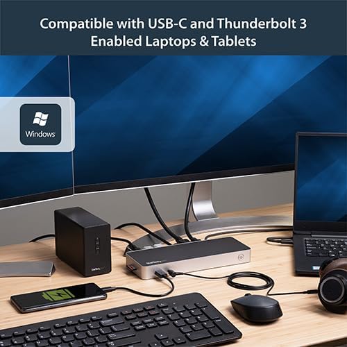 StarTech USB-C Dual HDMI & DisplayPort Dock, 60W, SD Slot, USB-A 3.0, Audio - Image 3