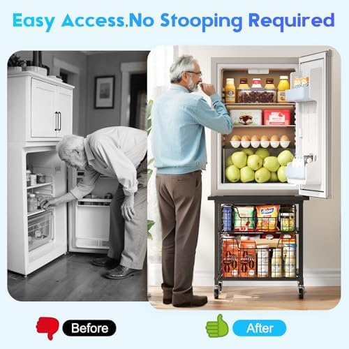 Mini Fridge Stand with Storage, Small Refrigerator Stand with 2 Drawers, Mini Fridge Shelf Cabinet-Max Load 300 LBS Heavy Microwave Stand Mini Fridge Cart for Dorm, Apartment, Kitchen (Black) - Image 3