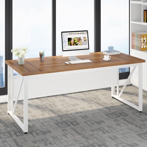 Tribesigns 63-Inch Executive Computer Desk with 47-Inch Lateral File Cabinet, Large Workstation Business Furniture, L Shaped Desk with Drawers and Storage Shelves for Home Office, Walnut & White - Image 6