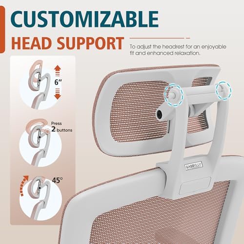 GABRYLLY Ergonomic Office Chair, High Back Home Desk Chair with 2D Flip-Up Arms, 3D Headrest, 90-120° Tilt and Wide Cushion, Big and Tall Mesh Chairs for Man Woman, White Computer Task Chair Pink - Image 6