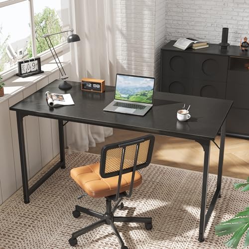Huuger Computer Desk, 55 Inch Home Office Desk, Gaming Writing Work from Home Study Desk, Large Legroom, Sturdy Metal Frame, Modern Simple, Black - Image 6