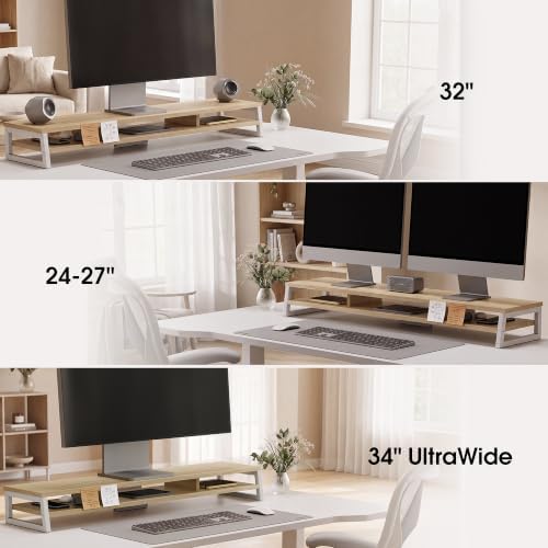 Fenge Dual Monitor Riser for Desk, Open Shelf with 3 Storage Compartments - Image 5