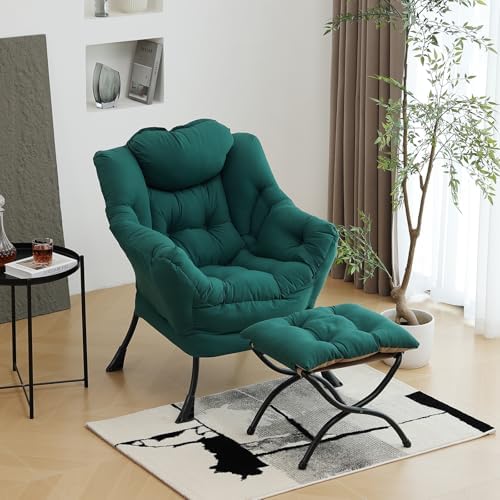 Furlide Lazy Chair with Ottoman, Soft Comfy Chair for Bedroom, Dark Green by Furlide