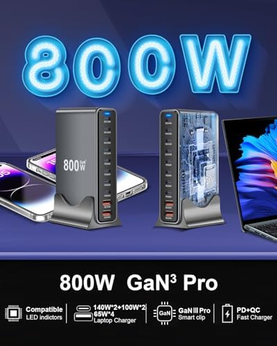 800W USB C Fast Charger Block, Multi-port USB Charging Station, GaN Ⅲ Double 140W PD PPS Port Fast Charging Station for Multiple Devices,Laptop Wall Charger Compatible with iPhone 17,iPad, MacBook etc - Image 3