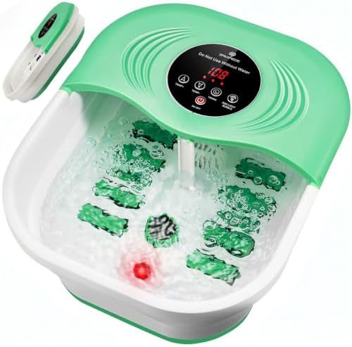 SPA4PIEDS Collapsible Heated Foot Spa Bath with Bubble, Foot Soaking Tub Featuring 8 Shiatsu Rollers, Pumice Stone and Built-in Timer for Mom, Dad and Foot Relaxation (Light Green) by Spa4pieds