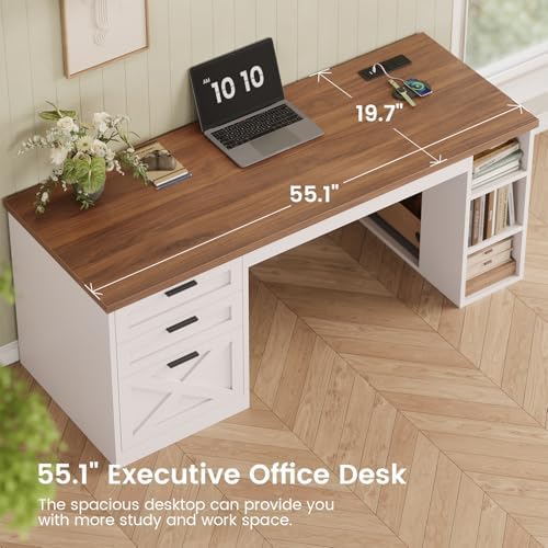 SEDETA 55.1" Farmhouse Office Desk with 3 Drawers for Home Office - Image 6