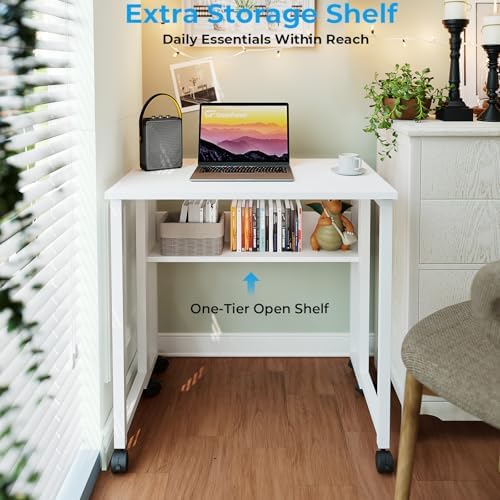 GreenForest Folding Desk with Wheels, 24.8" Rolling Table for Small Spaces - Image 5