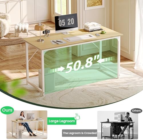 Huuger Computer Desk, 54 Inch Office Desk, Gaming Desk with Storage, Writing Desk Work Desk for Home Office, Study, Modern Simple Desk, Large Legroom, Metal Frame, Maple - Image 6