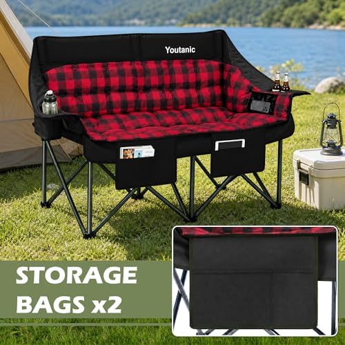 Youtanic Double Camping Chair, Heavy Duty 650lbs Padded Loveseat for Adults - Image 5