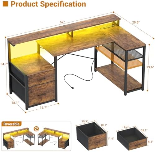 Aheaplus L Shaped Desk with File Drawer, Reversible L Shaped Gaming Desk - Image 2