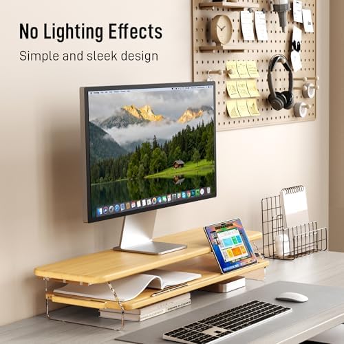 Bamboo Dual Monitor Stand for Desk,31.5 In 2 Tier Computer Riser Organizer - Image 3