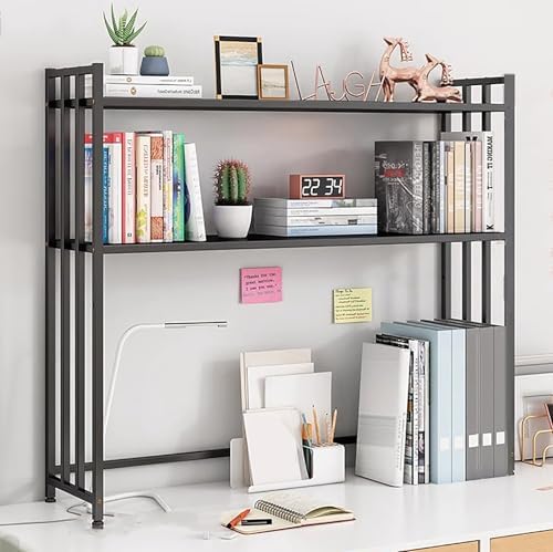 29.5" Metal Desk Hutch Dorm,2-Tier Desktop Bookshelf,Computer Desktop Organizer,Adjustable Display Rack for Home Office Dorm Countertop Storage Organizer,Black by Unknown