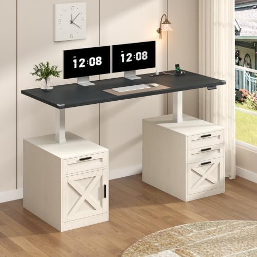 YOMILUVE 60" Farmhouse Electric Standing Desk with Drawers for Home Office - Image 3