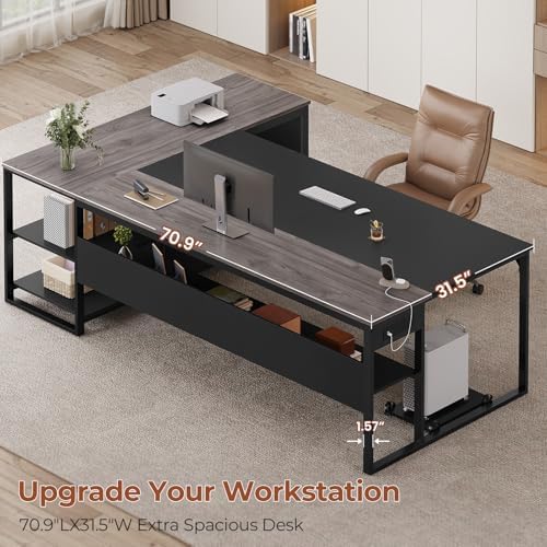UPOSOJA 71" Executive Desk, L Shaped Office Desk with Widen File Drawers - Image 6