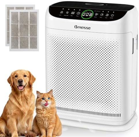 Air Purifiers for Home Pets Large Room Up to 3000 Ft²,HEPA Air Cleaner with Washable Double-Side Filter, PM2.5 Air Quality Monitor,15dB Sleep Mode for Bedroom Odor Dust Pollen,White by BmasseAirpurifier