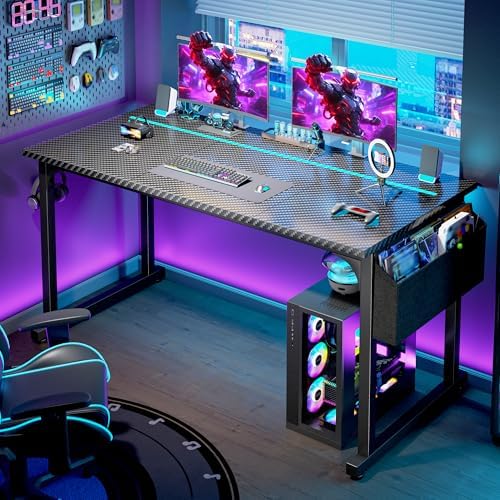 DurayLoly 55" Carbon Fiber Gaming Desk with RGB LED for Teens Bedroom,Black - Image 4