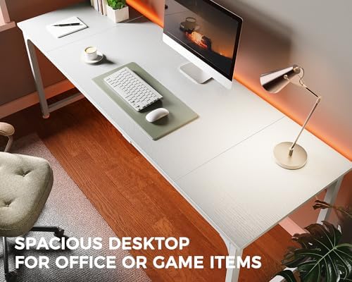 Huuger Computer Desk, 80 Inch Office Desk, Gaming Desk with Storage, Writing Desk Work Desk for Home Office, Study, Long Simple Desk, Large Legroom, Metal Frame, White - Image 5