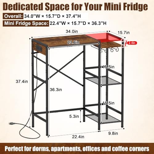 Yuyetuyo Mini Fridge Stand Shelf with Storage for Dorm and Kitchen - Image 3