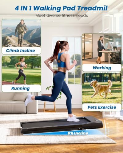 DeerRun Walking Pad Treadmill with Incline, Under Desk Treadmill for Home - Image 2