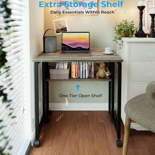 GreenForest Folding Desk with Wheels, 24.8" Rolling Table for Small Spaces - Image 5