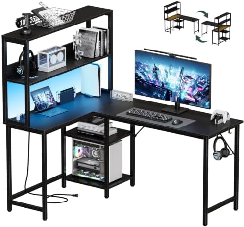 DUMOS L Shaped Desk, Gaming Desk, Power Outlet, 53 Inch by DumosLifestyle