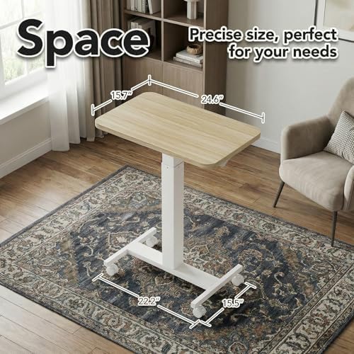 HUANUO Small Rolling Laptop Standing Desk, Height Adjustable Mobile T-Base Desk with Lockable Casters, Portable Sit-Stand Workstation for Bedside & Sofa, Light Walunt - Image 4