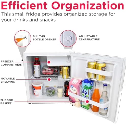 Frigidaire Retro Compact Fridge with Chiller, Countertop, Built-in Bottle Opener, Compact Refrigerator 1.6 cu ft, Mini Fridge for Office, Bedroom, Dorm Room or Cabin - 16" D x 18" W x 18.5" H (White) - Image 4