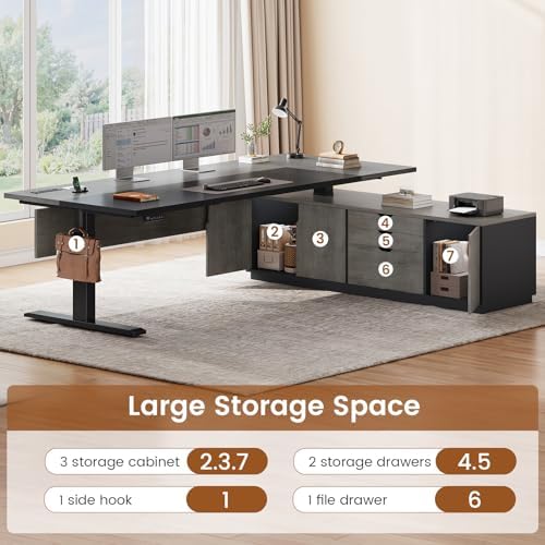SEDETA 71" Executive Large L Shaped Electric Standing Desk, Grey - Image 4