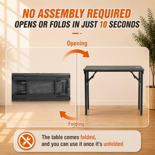 Folding Table Computer Desk - 35.8" No Assembly Folding Desk with Power Outlets & USB Charging Port, Small Desk, Foldable Office Desk, Compact Storage Portable Use for Small Space, Marble Greige - Image 4