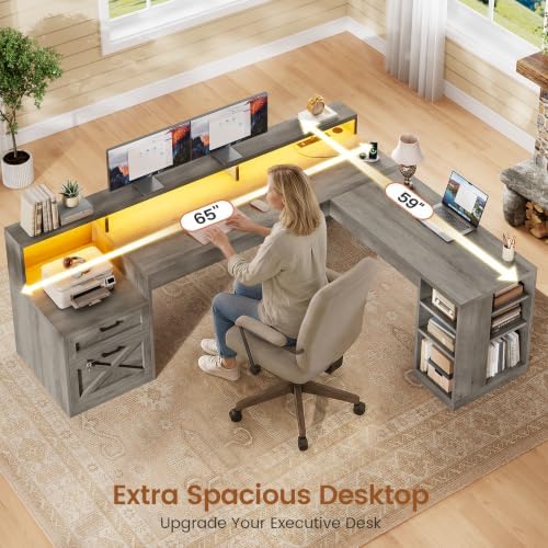 SEDETA 65"x59" L Shaped Desk with Lockable Drawers Storage for Home Office - Image 6