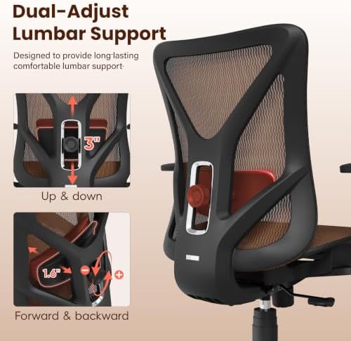 Ergonomic Office Chair, Mesh Computer Desk Chairs with BIFMA X5.1 Certified, Adjustable Lumbar Support, 3D Arm, Tilt Back, Wide Seat, Comfy Swivel Work Task Chair for Company and Home (Sunset Orange) - Image 5