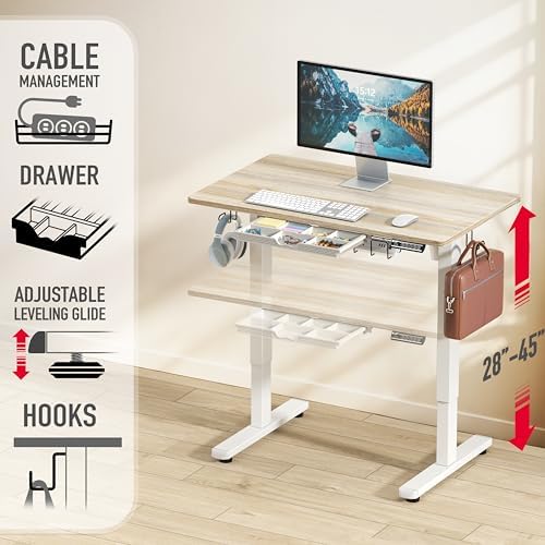 SHW 40-Inch Electric Height Adjustable Standing Desk w/Drawer, Maple - Image 3