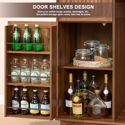 Okvnbjk Mini Fridge Cabinet with Storage & Power Outlet, Walnut - Image 4