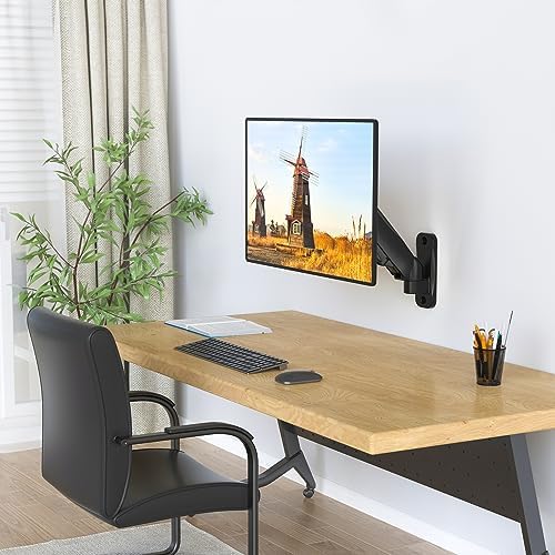 WALI Monitor Wall Mount 27+ inch, Wall Mount Monitor Arm Fits 1 Screen up to 32 inch, Single Monitors Mount Holds up to 19.8lbs, Monitors Arm Max Extension 13.4 inch,(GSWM001S), Black - Image 2