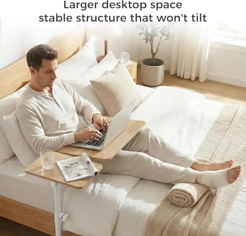 Aothia Small Standing Desk Rolling Table Adjustable Height, Laptop Mobile Stand with Wheels, Overbed Table, Portable Computer Workstation with Tiltable Desktop for Teacher Classroom Home Office, Oak - Image 3