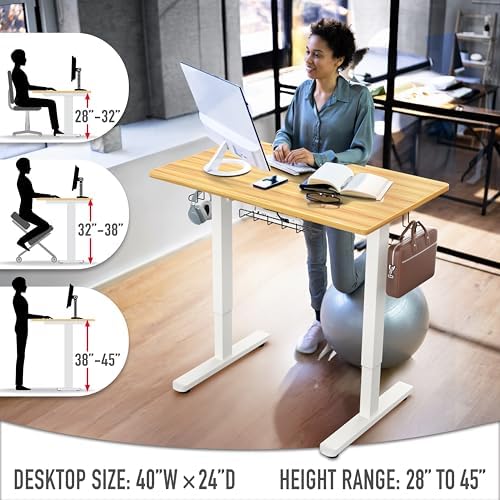 SHW 40-Inch Electric Height Adjustable Standing Desk w/Drawer, Oak - Image 5