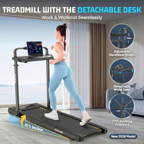 FUNMILY Upgrade Walking Pad Folding Treadmill with 12%/15% Incline & Handle Bar, 3.5HP Foldable Under Desk Compact Treadmills for Home/Office/Gym, 400+lb Capacity, Shock Absorption - Image 4