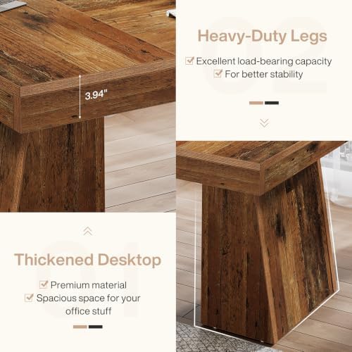Tribesigns 55-Inch Executive Desk, Thick Wood Office Computer Desk with Double Pedestal, Modern Minimalist Workstations Writing Table Conference Table Furniture for Home Office, Walnut Finish - Image 4
