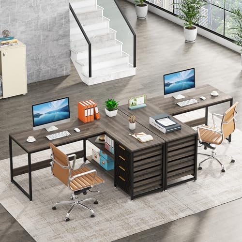 Tribesigns L Shaped Computer Desk with Storage Drawers, 59 inch Corner Desk with Shelves, Reversible L-Shaped Office Desk Writing Table Workstation for Home Office, Grey - Image 4