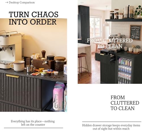 Mini Fridge Cabinet, Coffee Bar Cabinet with Fridge Space, Black - Image 5