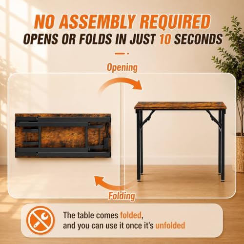 Folding Table Computer Desk - 35.8" No Assembly Folding Desk with Power Outlets & USB Charging Port, Small Desk, Foldable Office Desk, Compact Storage Portable Use for Small Space, Rustic Brown - Image 4