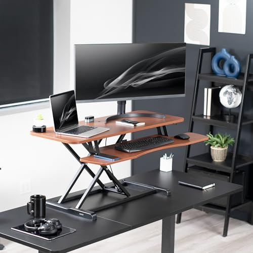 VIVO Dark Walnut 42 inch Standing Desk Converter, DESK-V042KA - Image 2