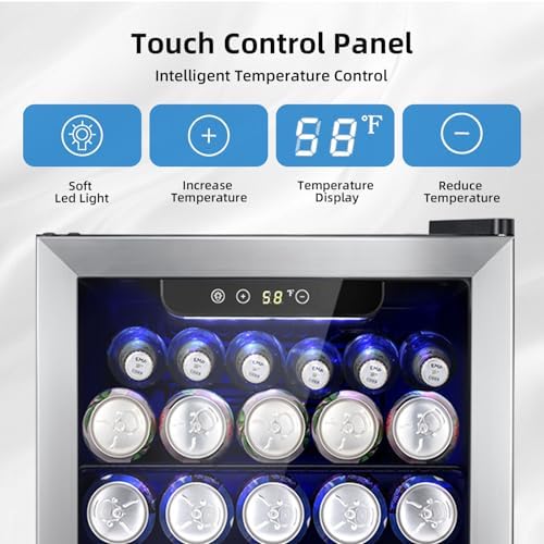 Antarctic Star Mini Fridge for Bedroom, 48 Can & 12 Wine Bottle Beverage Refrigerator with Stainless Steel Glass Door, Digital Temperature Display, Electronic Control Drink Cooler, Silver - Image 3