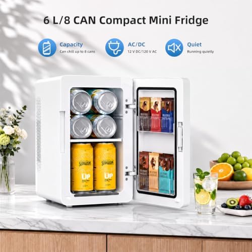 Antarctic Star Mini Fridge 6L/8 Can Portable Cooler,Personal Compact Refrigerator for Skin Care, Food,Drinks or Cosmetics, AC/DC for Bedroom, Car, Office,White - Image 5