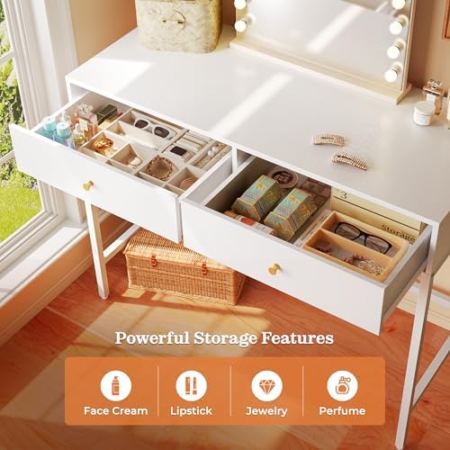 SUPERJARE 39.4" White Desk with 2 Drawers, Modern Makeup Vanity Desk - Image 4