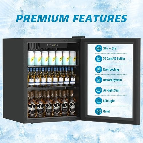 Erivess Compact Beverage Refrigerator, 76 Can/1.7 Cu Ft Mini Fridge, Black - Image 3