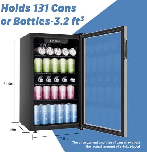 EUHOMY 26 Bottle 131 Can Beverage Refrigerator, Mini Fridge with Glass Door, Quiet Compressor and Adjust Temperature, Freestanding 3.2 Cu.ft Beverage Cooler, Silver - Image 2