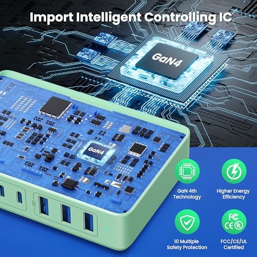 USB C Charger 300W USB C Charger Block, 8-Ports GaN IV Fast Charging Station Hub,PD 100W Laptop Charger Adapter,for MacBook Pro/Air/iPad/iPhone16/15/14/Apple Watch/DELL/Samsung for Home Office - Image 4